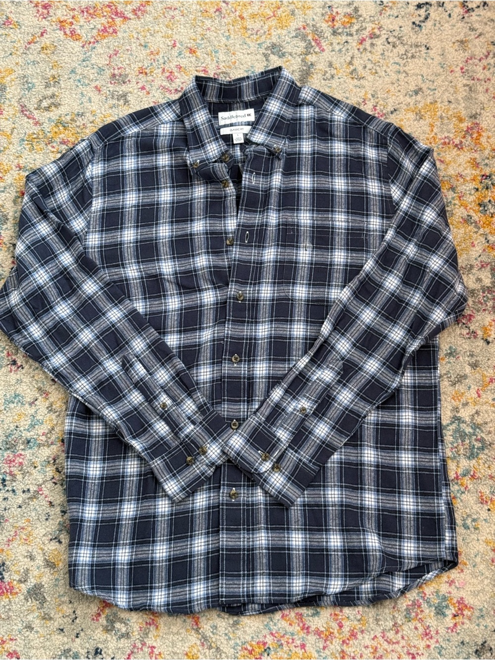 Saddlebred Navy Plaid Button-Down Shirt Size L